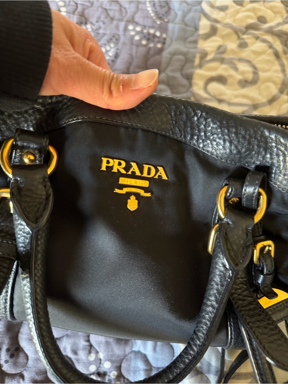 Prada Black Nylon & Leather Satchel with Gold Hardware - Picture 4 of 8
